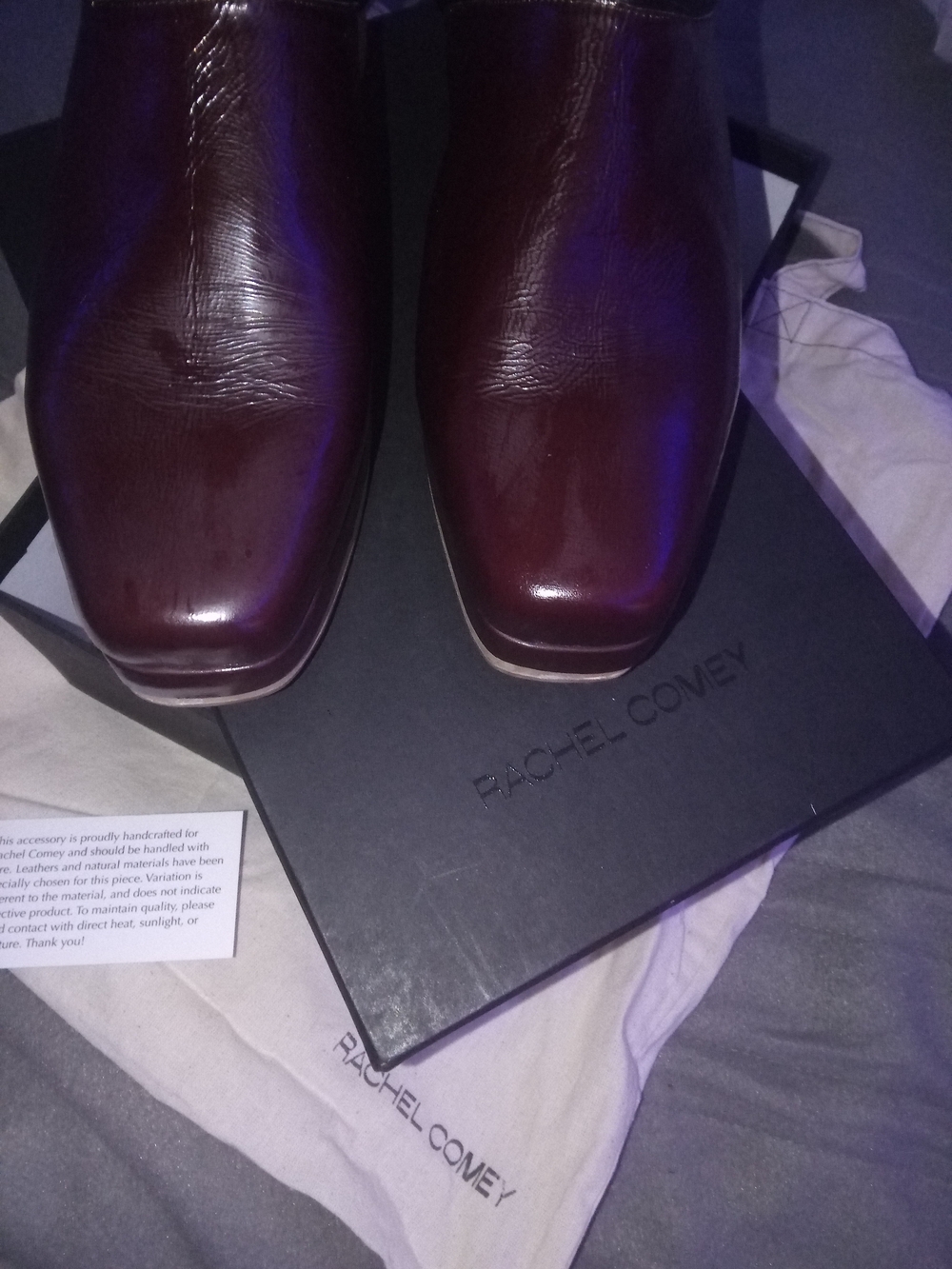 Rachel Comey Auder cherry Patent Leather Platform Clog w/Canvas Carrying Tote - Picture 3 of 6